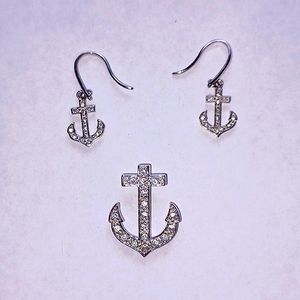 Silver Anchor Pendent & Earring Set